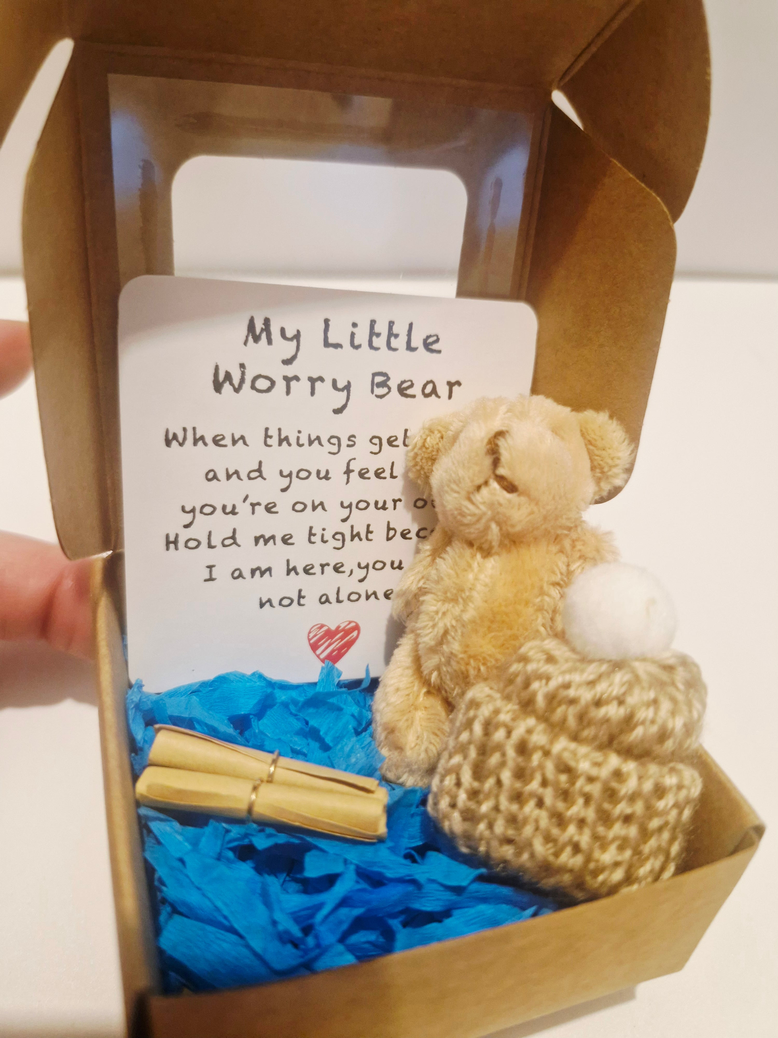 My little worry bear in a box mental support gifts friends family with messages birthday gifts