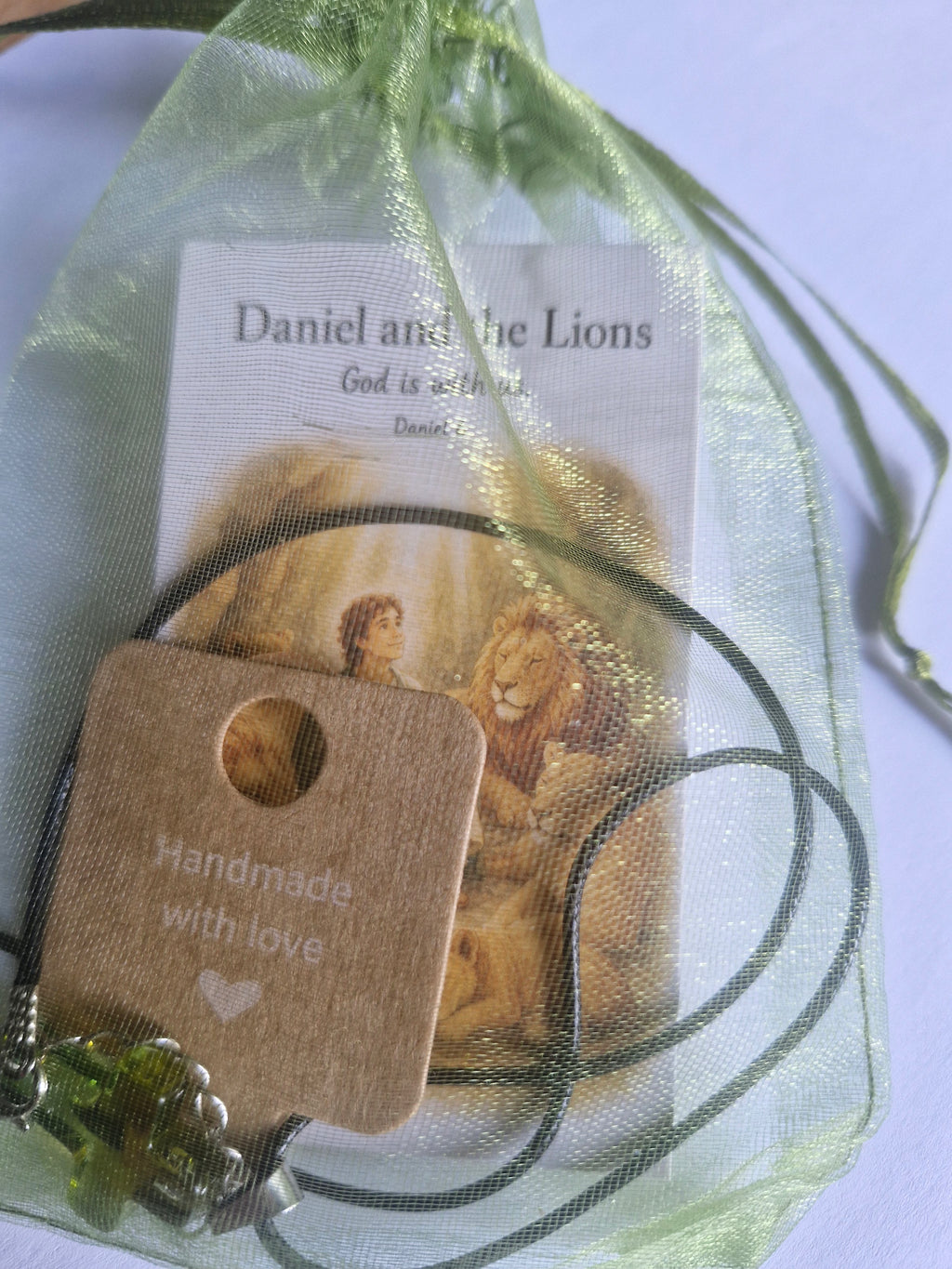 Cross necklace with prayer card. Handmade gifts for christening and birthdays.