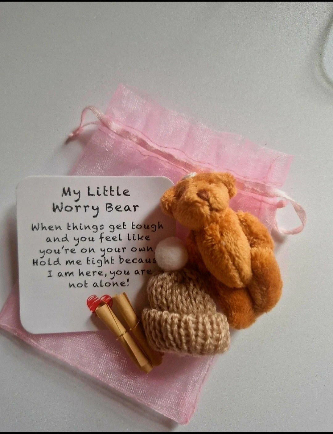 My little worry bear in a bag with messages