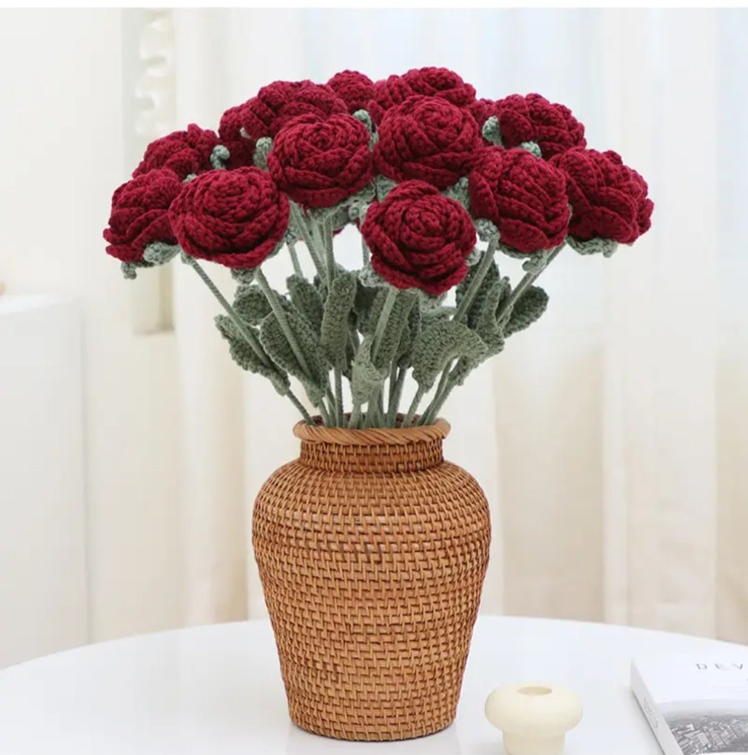 Handmade red rose crochet artificial flowers